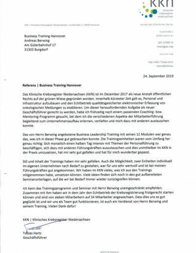Klinisches Krebsregister Niedersachsen über Businesstraining-Hannover